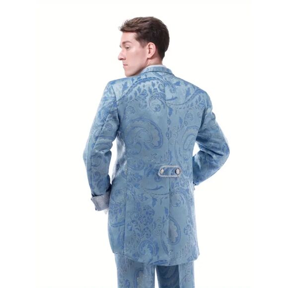 Men's Rococo Court Suit Light Blue Elegant 3PC Tailcoat Vest Pants Set 46-48 - Picture 2 of 11